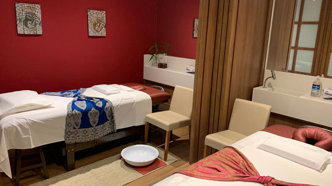 Quarto duplo de massagem e relaxamento da unidade Buddha Spa Club Athletico Paulistano